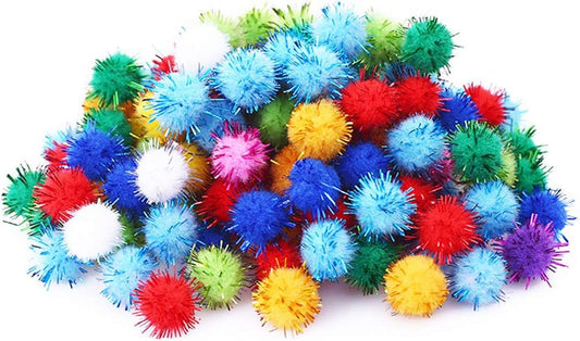 100PCS 1.5 INCH Cat Toy Balls Extra Large Sparkly Cat'S Favorite Chase Glitter Ball Toy Sparkle Pom Pom Balls