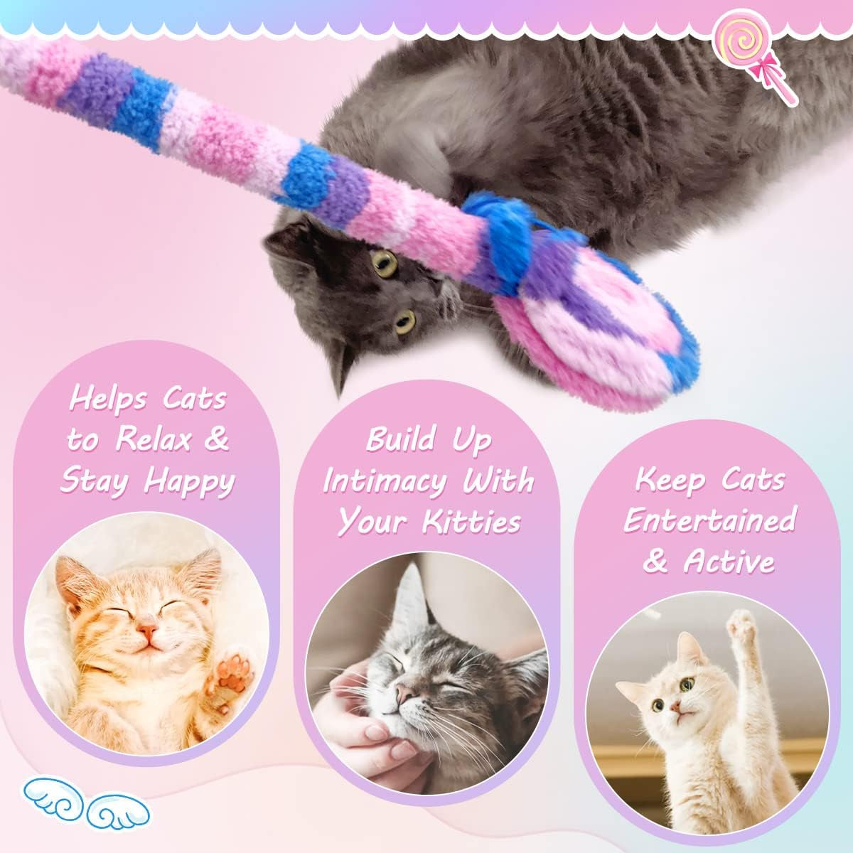 2-Piece Cat Toys for Indoor Cats,Cat Wand Toys with Bells, Cat Teaser Indoor Cat Interactive Toy