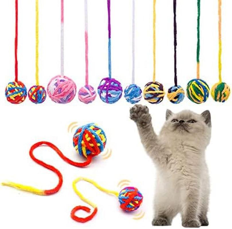 10 Pcs Cat Toy Balls with Bell for Indoor Kitty Interactive round Kittens Mint Toys Catnip Woolen Yarn Ball Built in Bell 2 Sizes Interaction Play Training and Chewing Accessories