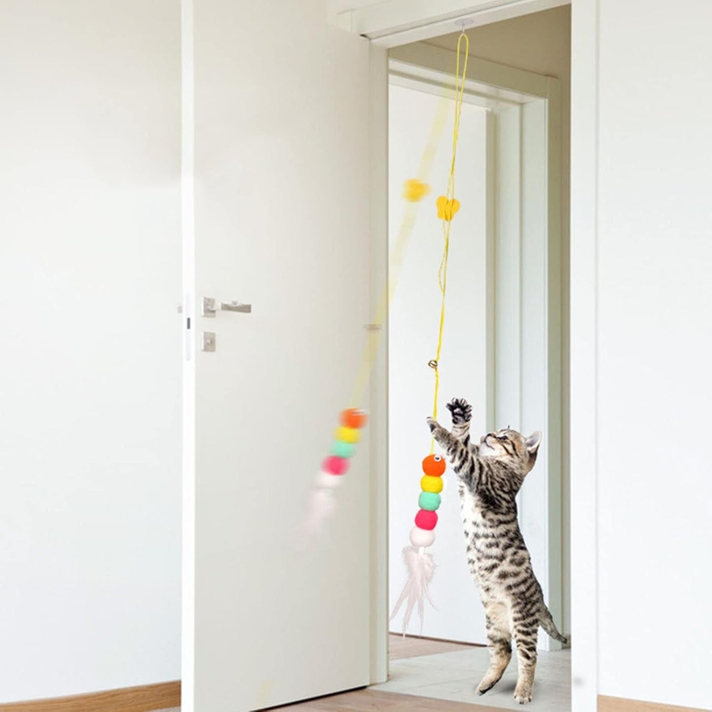 200Cm Catnip Toys, Healthy Kitten Teething Chew Toys for Cats & Kittens, Hanging Cat Toy Self-Excited Retractable Nylon Stress Relief Cat Catnip Swing Toy for Living Room C