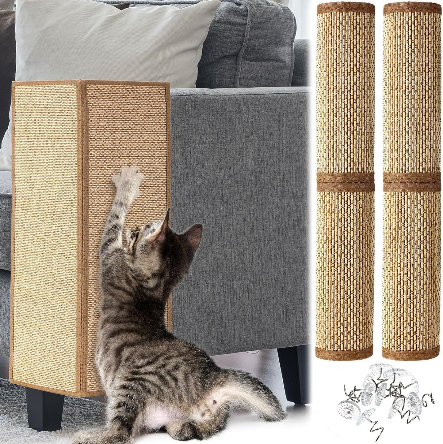 2 Pcs 23.6 X 15.7 Inch Cat Scratch Furniture Protector Cat Scratch Mat with Helical Nails Couch Cat Scratch Protector Couch Covers for Cats Pet Scratching Pads for Indoor Couch, Sofa, Carpet