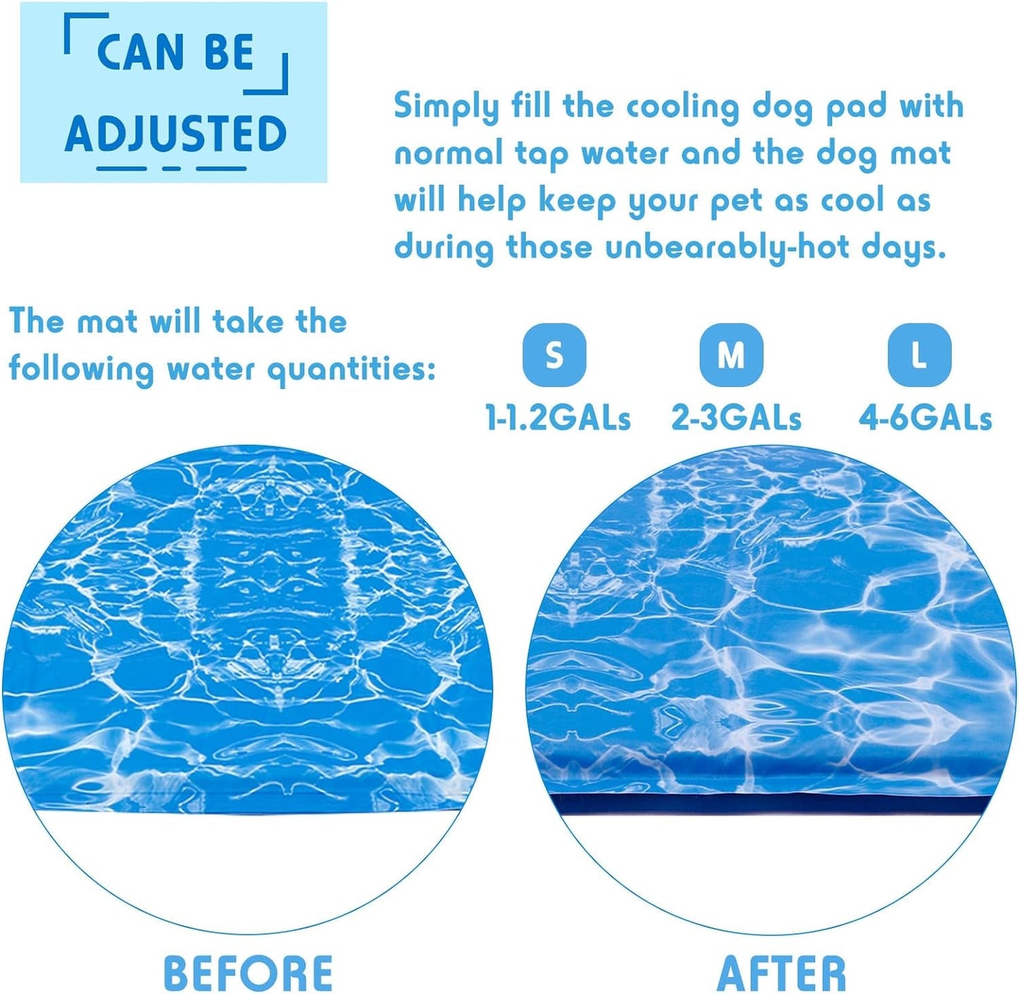 Dog Cooling Mat Large Pad Water Injection Pet Cooling Pad, Cooling Dog Bed Mats for Large Dogs & Cats - for Kennels, Crates and Beds, Thick Foam Base, Blue Ocean Design (Blue, Medium)