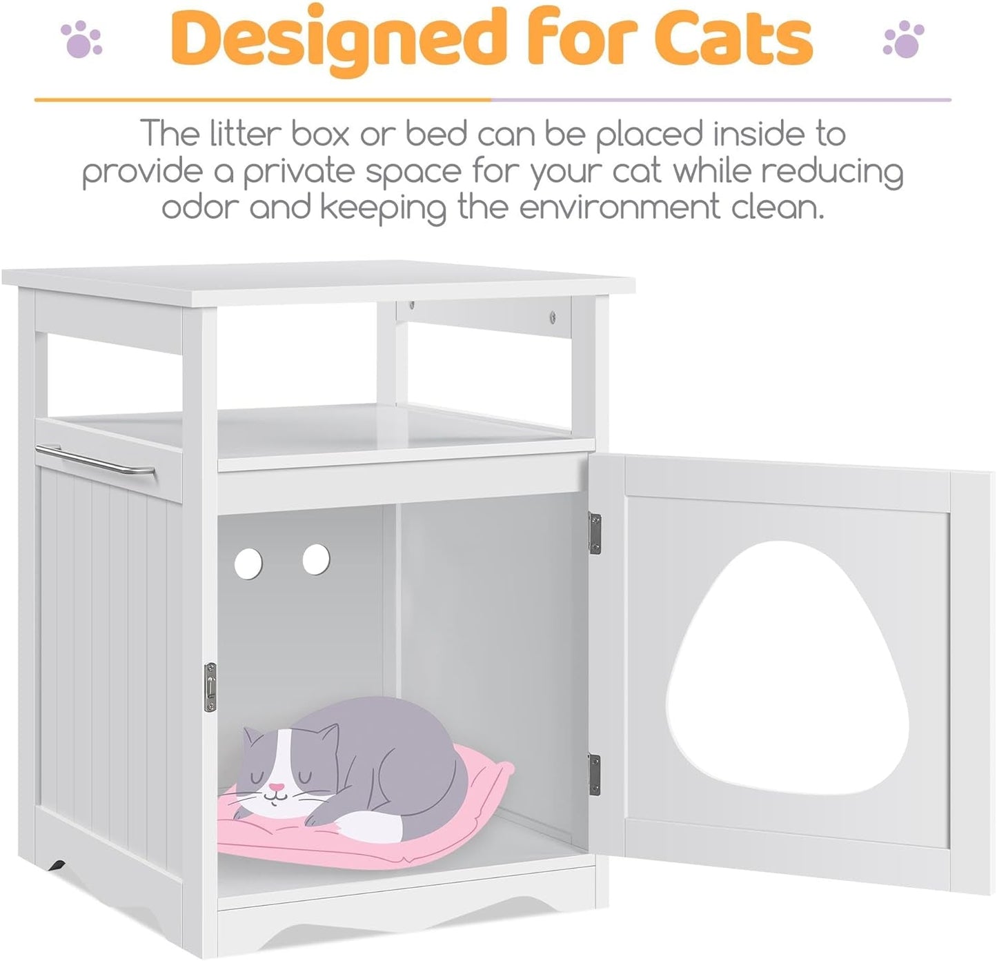 Yaheetech Cat Litter Box Enclosure, Hidden Litter Box Furniture with Open Shelf, Indoor Cat Washroom, Storage Cabinet Pet Crate, Side End Table, Wooden Pet House White