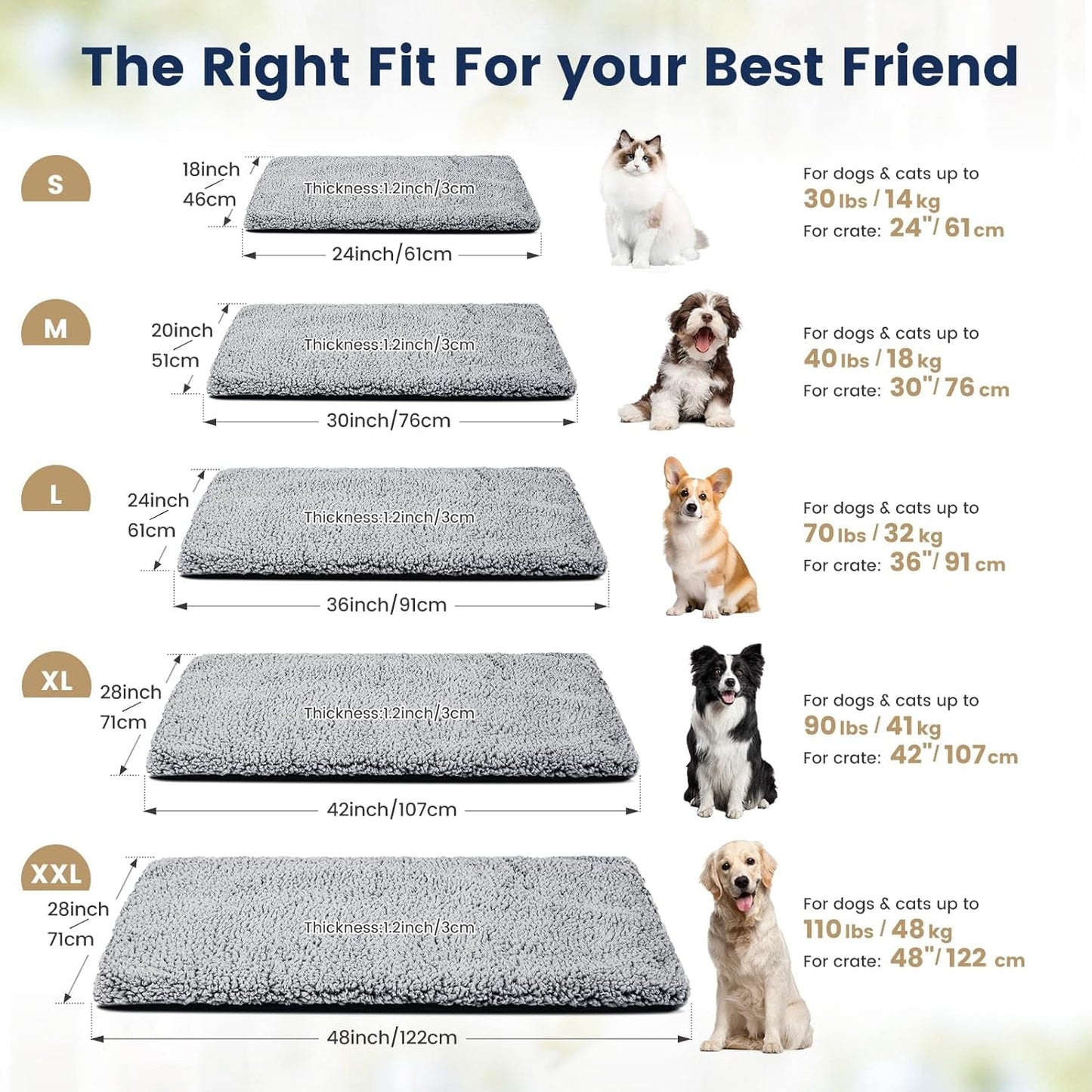 Miguel Self Warming Large Dog Bed 42 X 28 Inch Self Heating Dog Pad Extra Warm Thermal Crate Mat with Removable Washable Sherpa Cover Non-Slip Cat Pet Mattress for Sleeping (Gray,Xl)