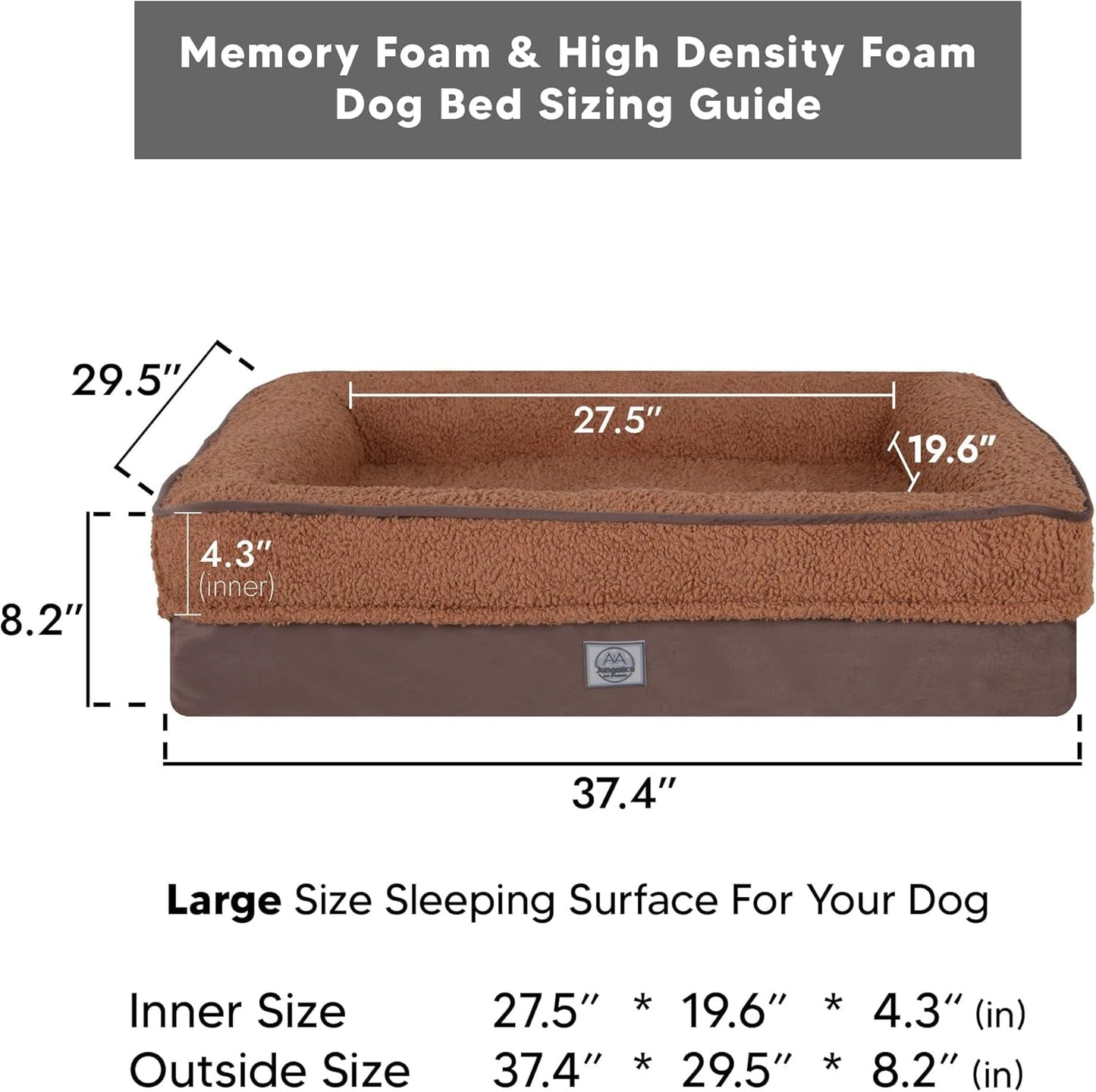 Memory Foam Dog Bed for Large Dogs. Waterproof Dog Sofa Bed Large, Supportive Foam Pet Couch Bed with Removable Washable Cover with Waterproof Cover and Non Skid Bottom, Brown