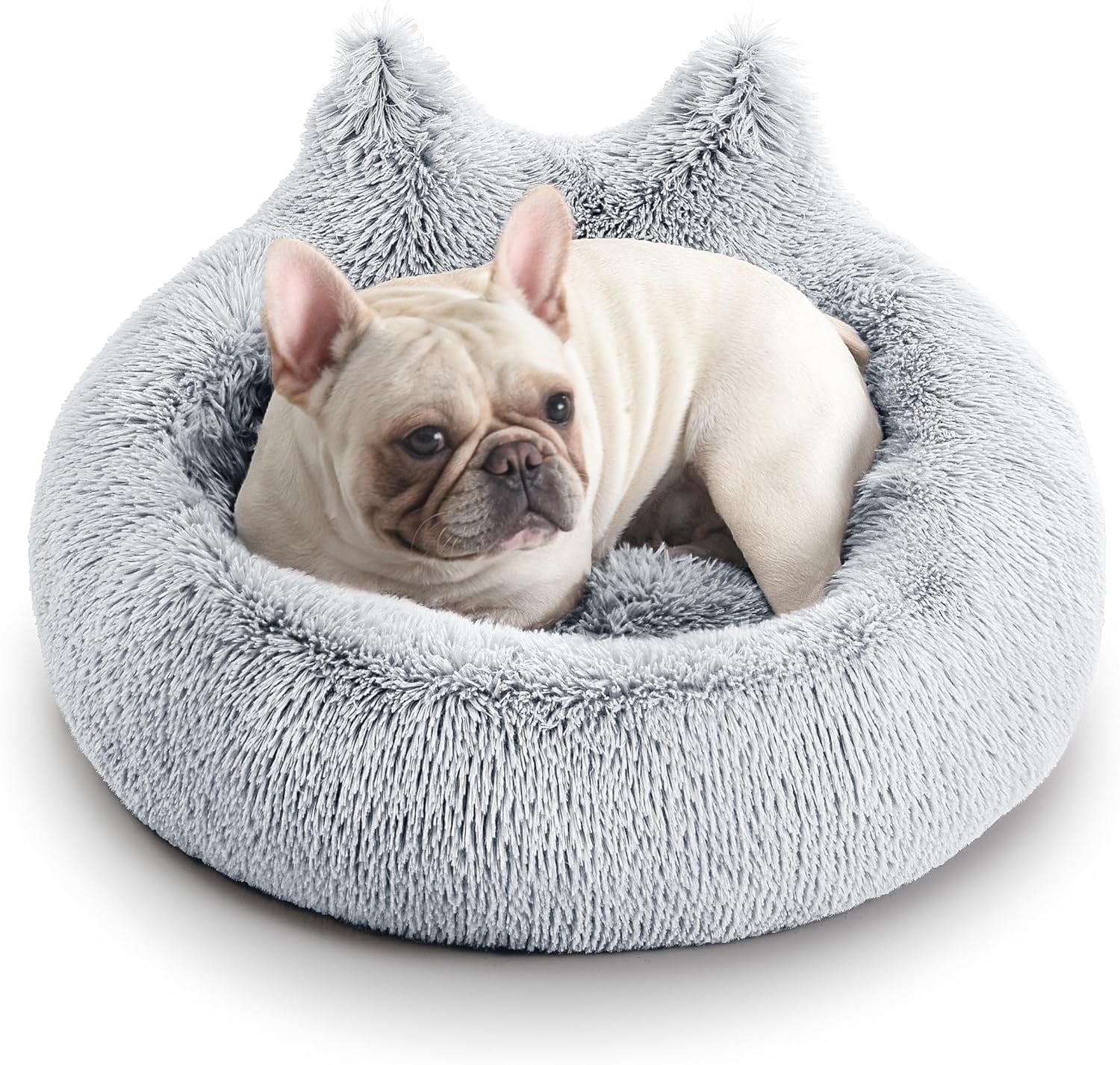 Calming Small Dog Bed, Donut Washable Dog Beds for Small Dogs, Anti-Anxiety Cute Soft Dog Bed with Anti-Slip round Fluffy Plush 20 Inchs Cat Puppy Bed, Light Grey