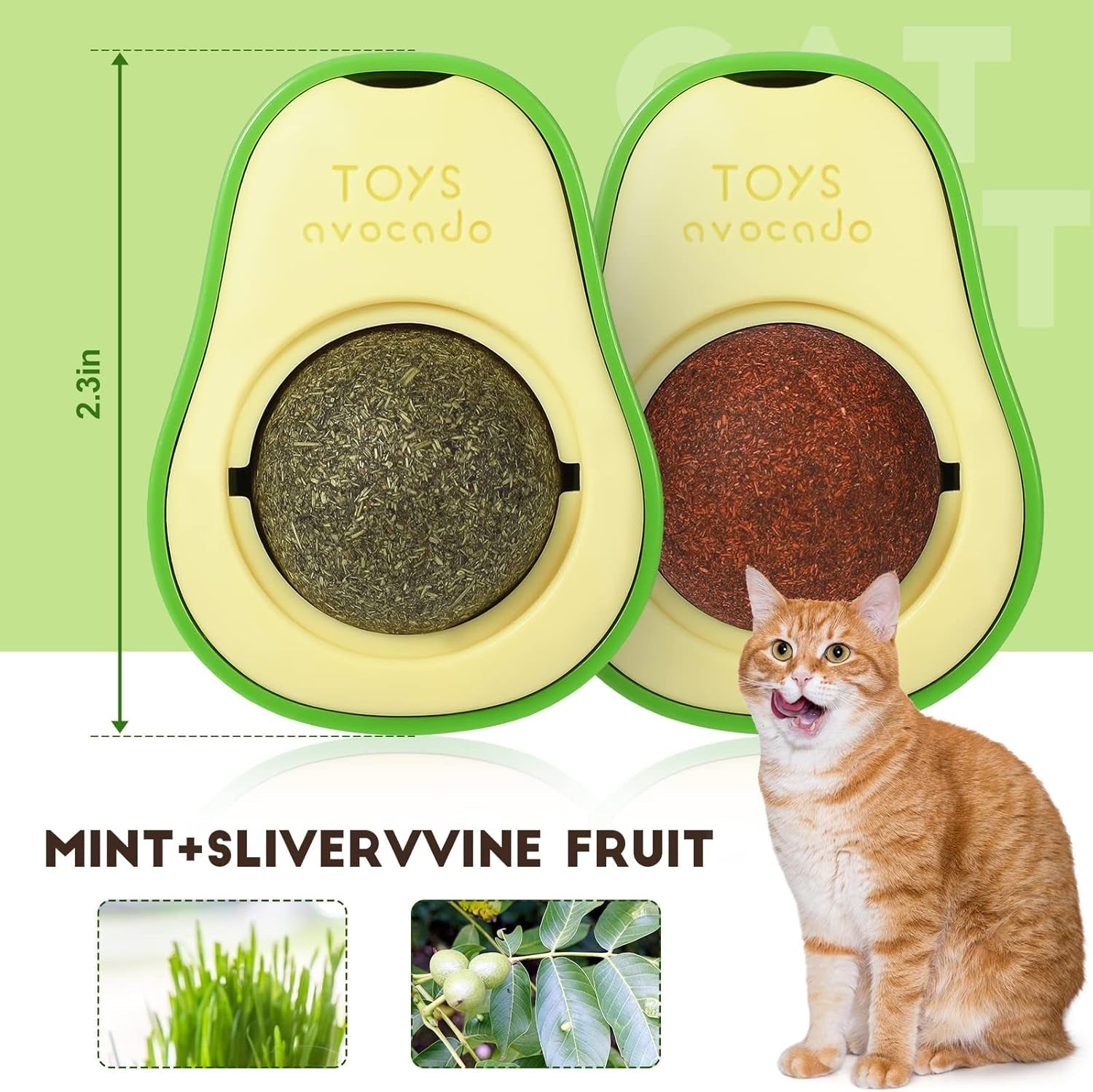 2 Pack Avocado Shaped Catnip Wall Ball Toys Catnip Edible Licking Ball Cat Treat Toy Rotatable Catnip Ball Edible Kitten Avocado Toy Pet Chew Toys for Cats Lick Teeth Dental Catnip Wall Treats