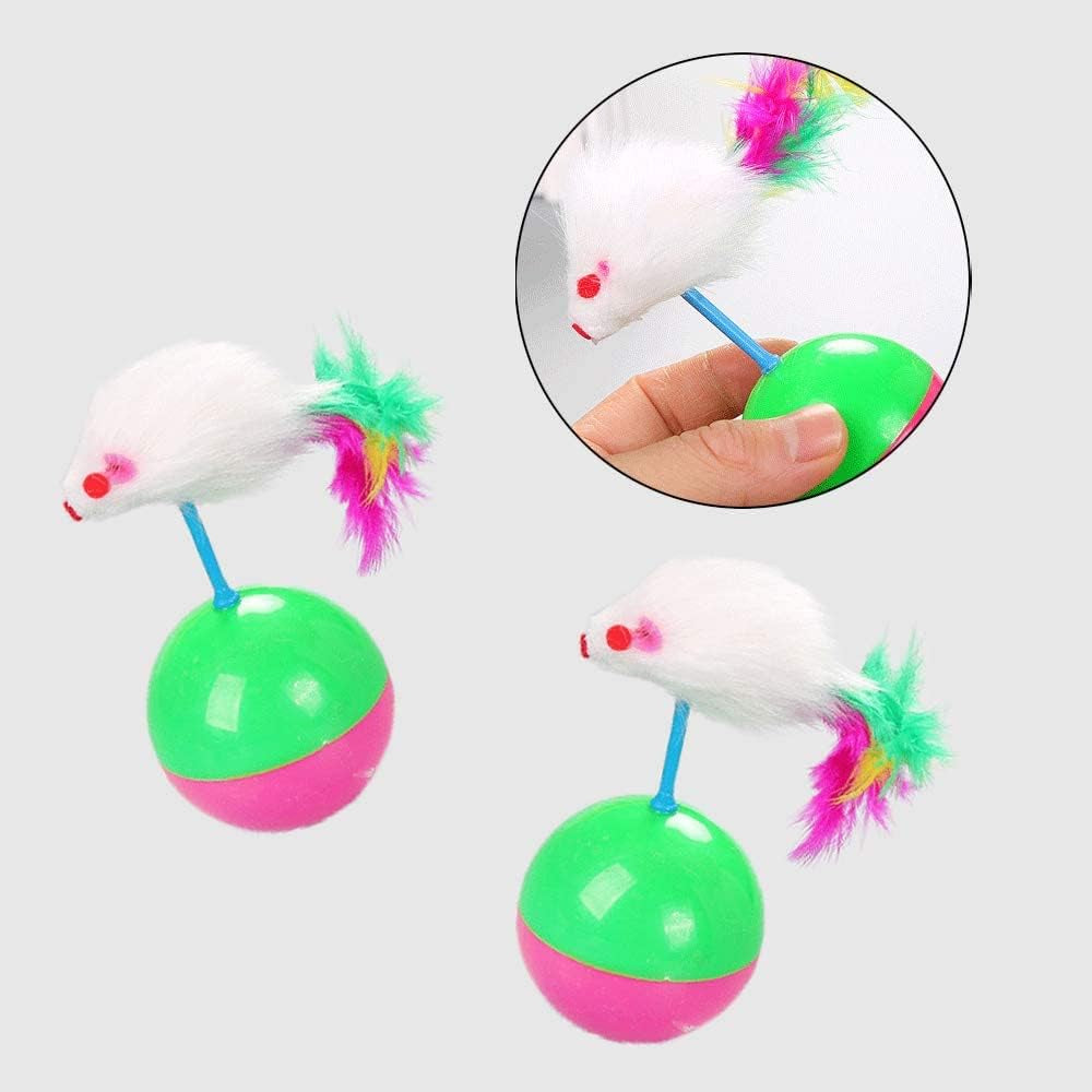 2 Pcs Cat Interactive Toys Ball Funny Interactive Plastic Mice Balance Swing Tumbler Ball for Cat Training Teasing Cat Toys