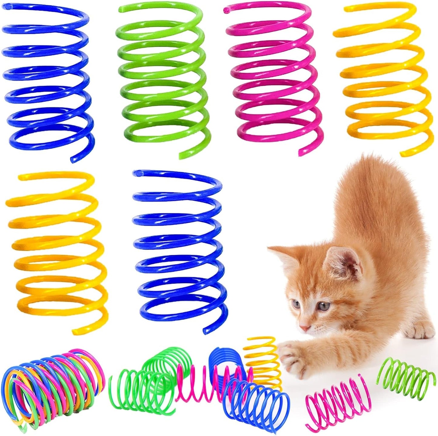 100 Pcs Cat Springs Toys, Cat Spiral Springs Colorful Interactive Cat Toys for Indoor Cats, Lightweight Durable Plastic Cat Spring Coil for Chewing, Swatting, Biting, Hunting Kitten Toys