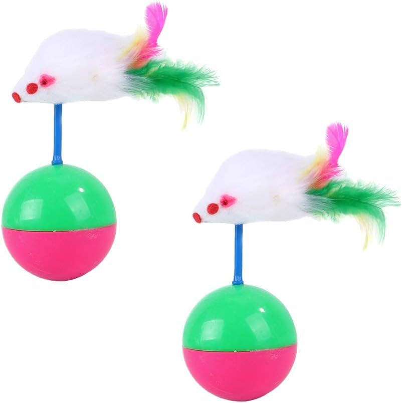 2 Pcs Cat Interactive Toys Ball Funny Interactive Plastic Mice Balance Swing Tumbler Ball for Cat Training Teasing Cat Toys