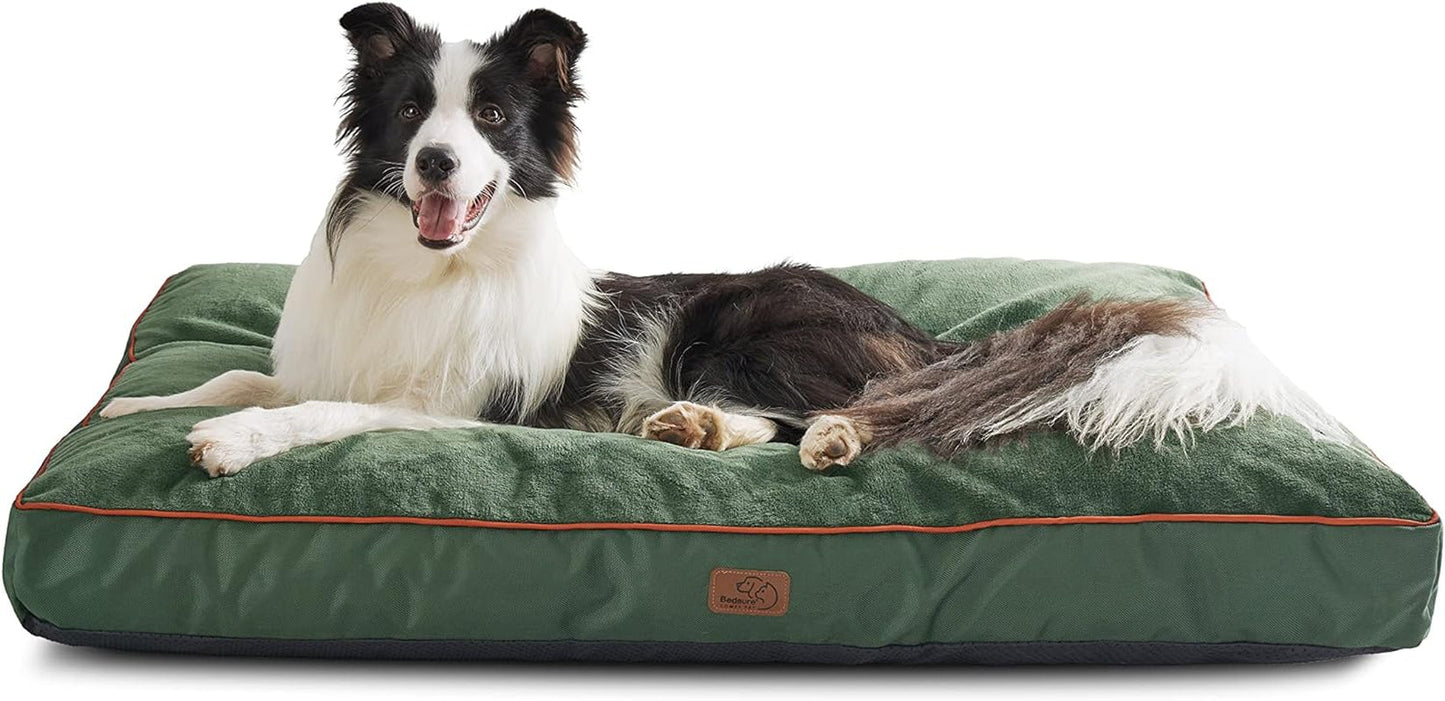 Bedsure Entire Waterproof Large Dog Bed - 4 Inch Thicken up to 80Lbs Large Dog Bed with Removable Washable Cover, Pet Bed Mat Pillows, Grey