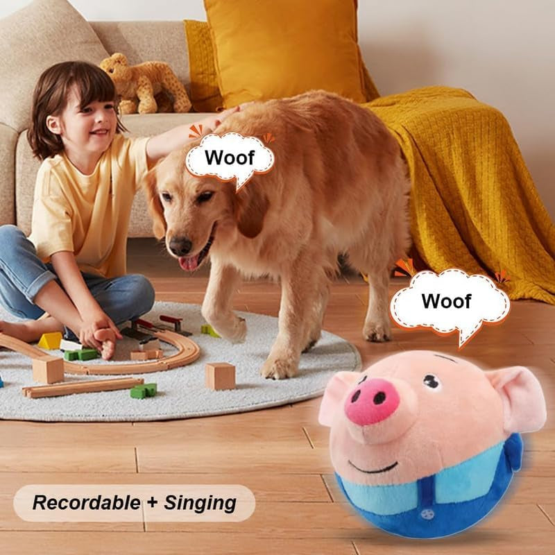 2024 NEW Active Moving Pet Plush Toy, Interactive Dog Toys Squeaky Moving Dog Ball Toy, Washable Cartoon Pig Plush Sound Electronic Dog Toy for Dog, Pets, Cats(E)