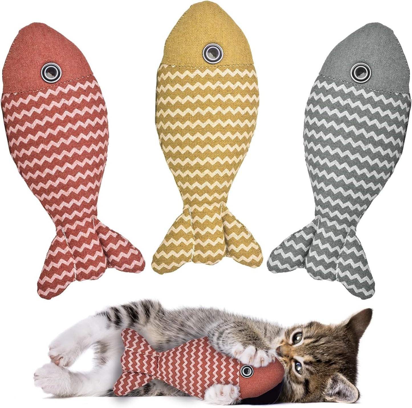 3Pcs Cat Toys Fish Catnip Toys Interactive Cat Toy Cat Chew Toy Cat Pillow Toys Kitten Exercise Kicker Toys for Indoor Cats Kitty Kitten Catnip Exercise Toys Cat Gifts Kitty Toy