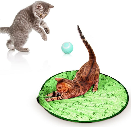 2 in 1 Simulated Interactive Hunting Cat Toy, 2024 New Cat Hunting Cover with Ball, Simulated Cat Hunting Toy Cat Ball Toy, Electronic Cat Interactive Toy Fun Cat Tunnel Toy for Indoor Cats (Green)