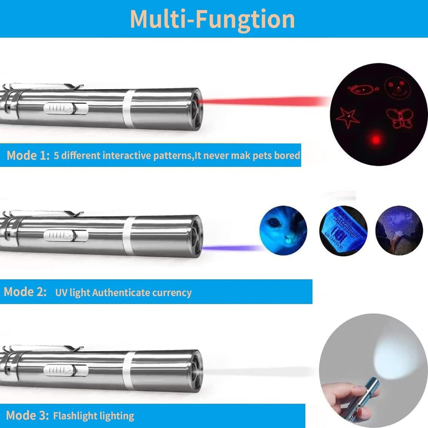 2PACK Laser Pointer for Cats, Dog Kitten Toy, Toys for Indoor Cats, Red Dot LED Light Pointer Interactive Toys for Indoor Dogs Cats, USB Charging, 7 Switchable Patterns