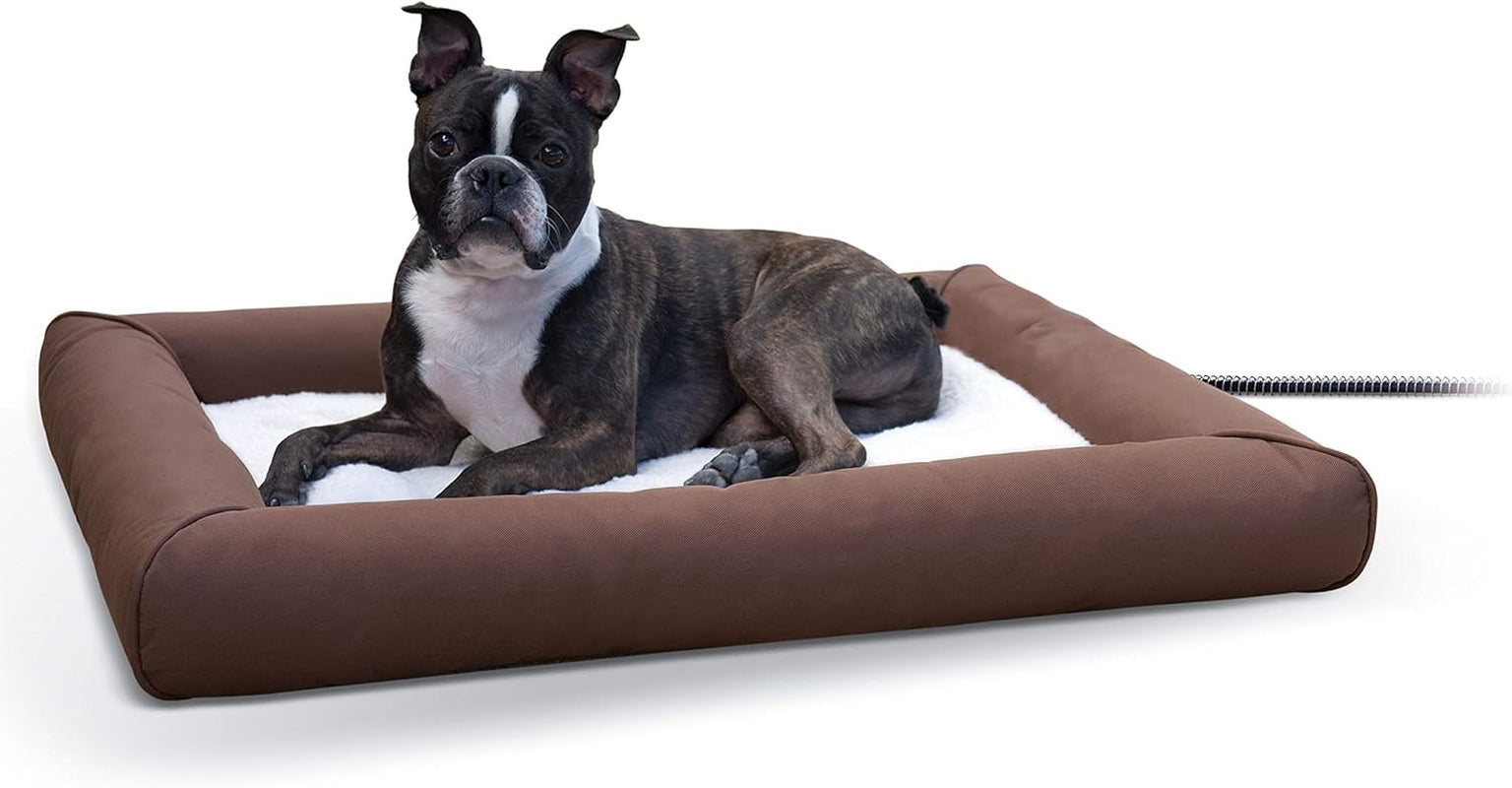 K&H Pet Products Heated Deluxe Lectro-Soft Outdoor Dog Bed with Bolster, Orthopedic Warming Pet Pad, Outdoor Heated Pad for Pets, Heated outside Dog and Cat Bed, Chocolate/Tan Small 19.5X23In