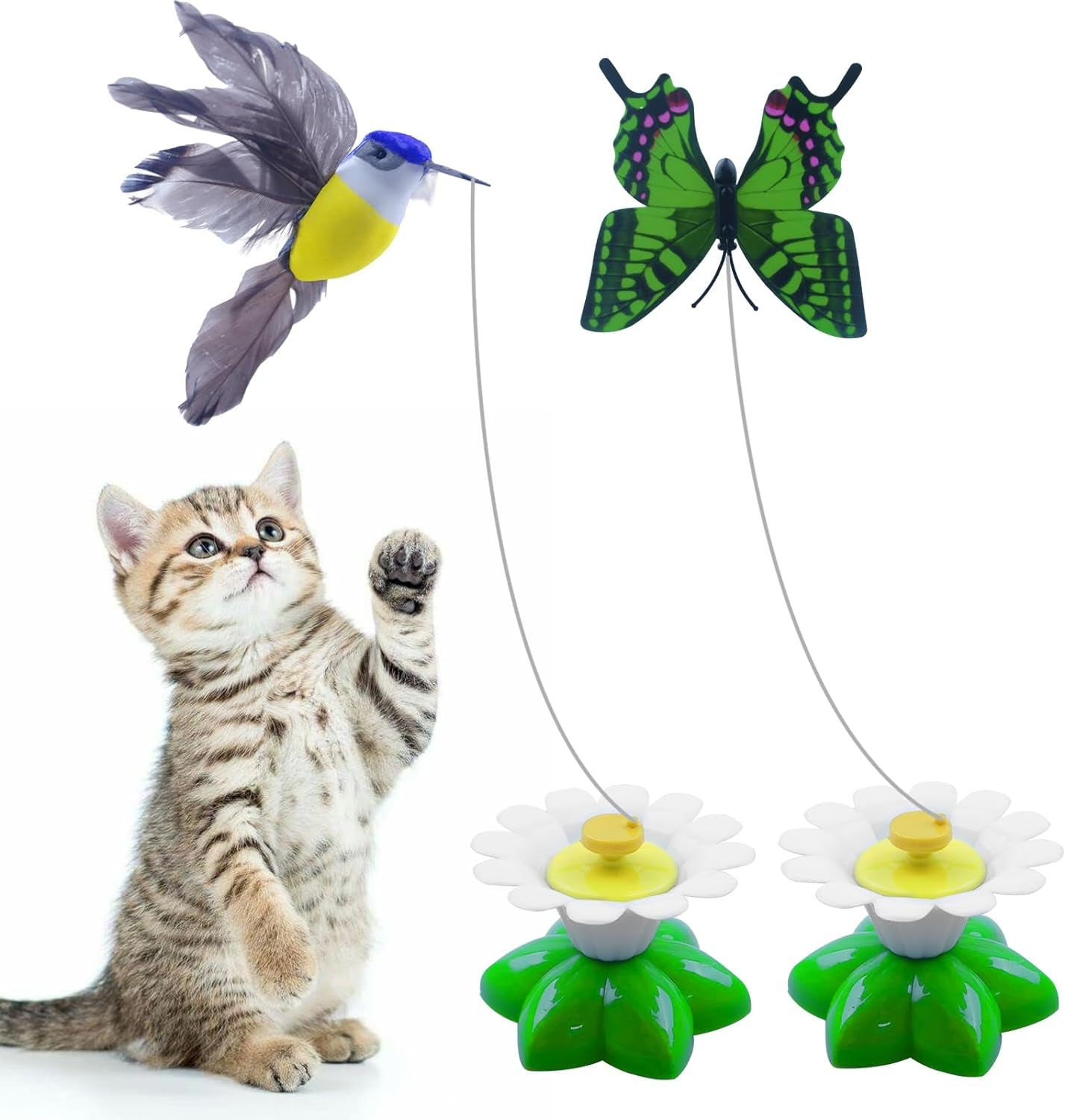 2PCS Electric Bird & Butterfly Teasing Cat Toy Interactive Bird Toy for Cats Interactive Cat Toy Automatic Electric Butterfly 360°Rotating Kitten Toy Fun Flying Bird Cat Play Chase Toys…