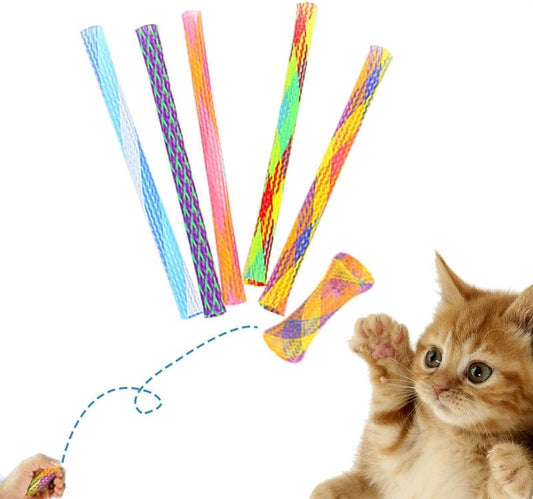 10Pcs Cat Tube Toy, 5.1Inch Nylon Mesh Telescopic Folding Plastic Cat Spring Toy, Stylish Multi-Colored Cat Chew Toy, Interactive Cat Toys for Indoor Cats to Chase, Bite, and Pounce Catnip Toys