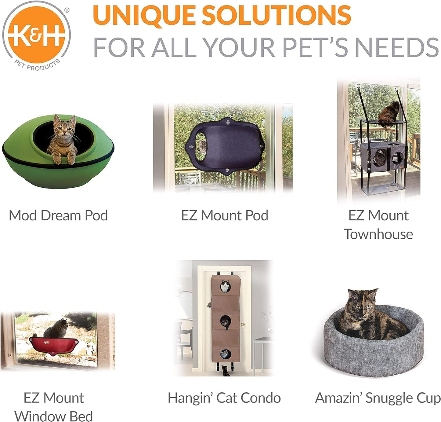 K&H Pet Products Cat Tower Tree Condo for Indoor Cats, Modern Cute Cat Hammock Bed, Kitten & Adult House Activity Center Playground Tree Cave Large Cozy Hideaway - 3 Level Gray 22 X 30