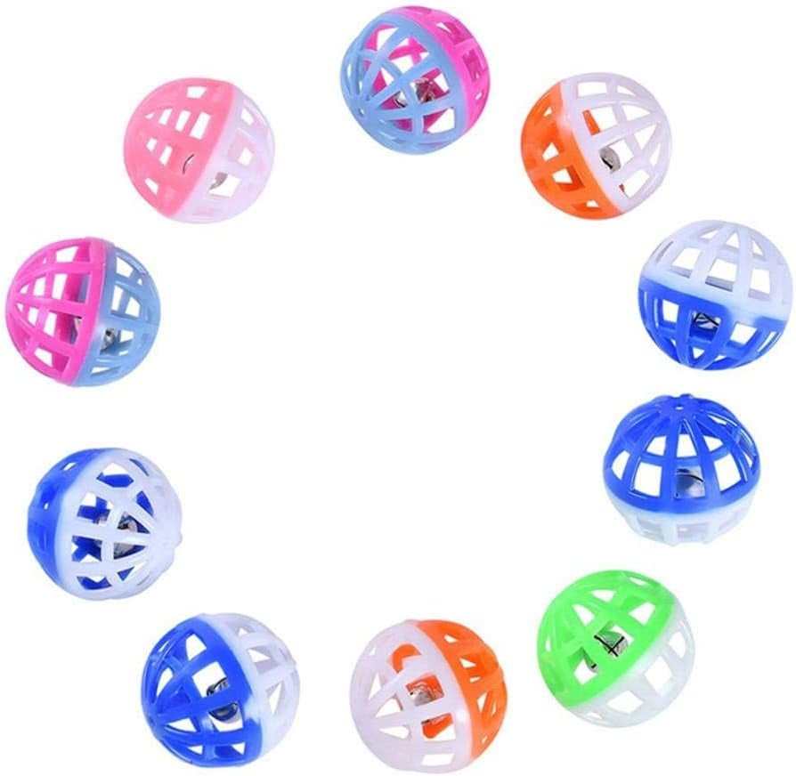 10 Pack Pet Cat Toy Bell Ball Plastic Ball Bell Chasing Parrot Bird Cat Hamster General Toy Bunny Cat Dog Toy Ball Bell Speaking Ball - Blue and Pink