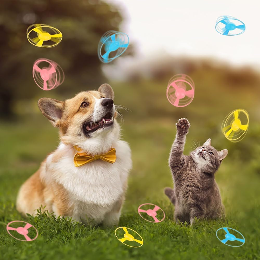 12 PCS Cat Fetch Toy with Colorful Flying Propellers Set, Cat Playing Tracking Interactive Toys for Kitten Chasing Training Hunting (Pink&Blue Wing)