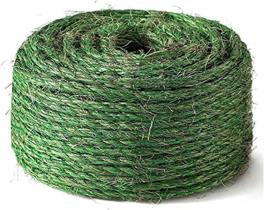 Green Sisal Rope for Cat Tree Repairing 33 FT, 1/4 Inch (6Mm) Diameter Sisal Rope for Cat Scratching Post Replacement, DIY Cat Scratcher