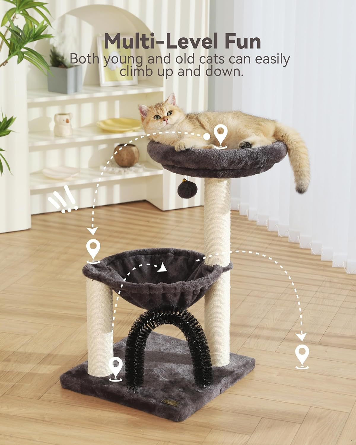 HOOPET Cat Tree,27.8 INCHES Tower for Indoor Cats, Multi-Level Cat Tree with Scratching Posts Plush Basket & Perch Play Rest, Activity Dangling Ball Kittens/Small Cats