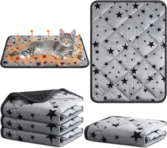 Namalu 4 Pack Self Warming Cat Bed 18 X 24 Inch Self Heating Cat Mat Star Pattern Soft Dog Crate Pad Thermal Pet Bed Mat anti Slip Kennel Mat Washable Dog Cat Warming Bed for Outdoor Indoor Pet