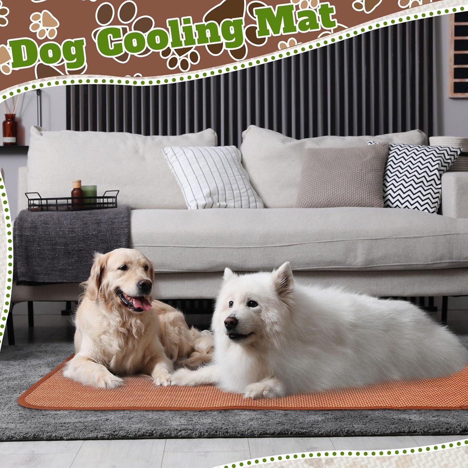 2 Pcs 39.4 X 27.6 Inch Bamboo Dog Cooling Mat Self Cool Pad Seats Summer Rattan Woven Pet Sleeping Rest Mats for Medium Sized Pets