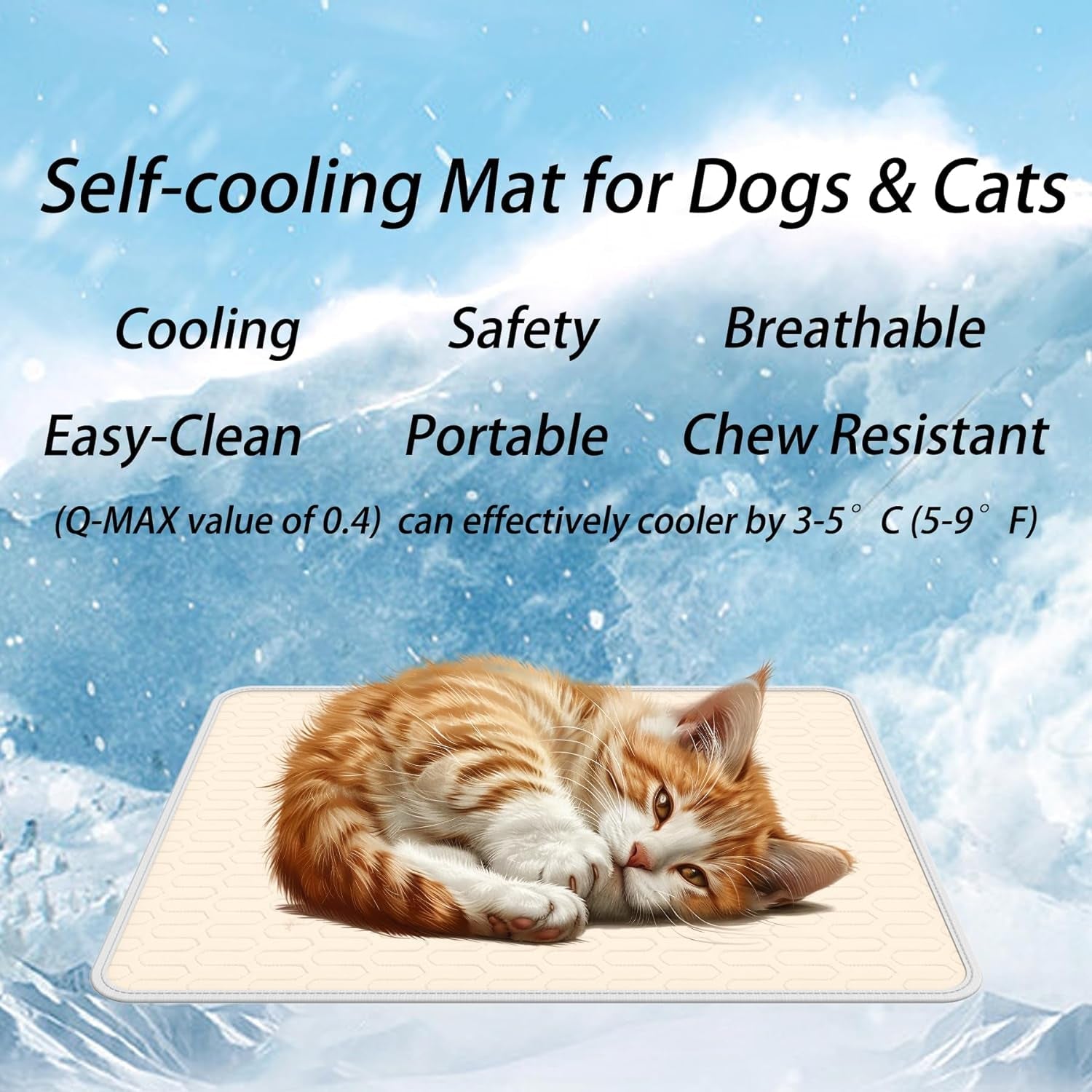 Dog Cooling Mat Cat Cooling Mat 30" X 20" Large Self-Cooling Pad for Dogs Sleeping Mats for Dog and Cat Durable Self Cooling Pet Blanket Outdoor Indoor Non-Slip Cooling Dog Mats (Light Yellow)