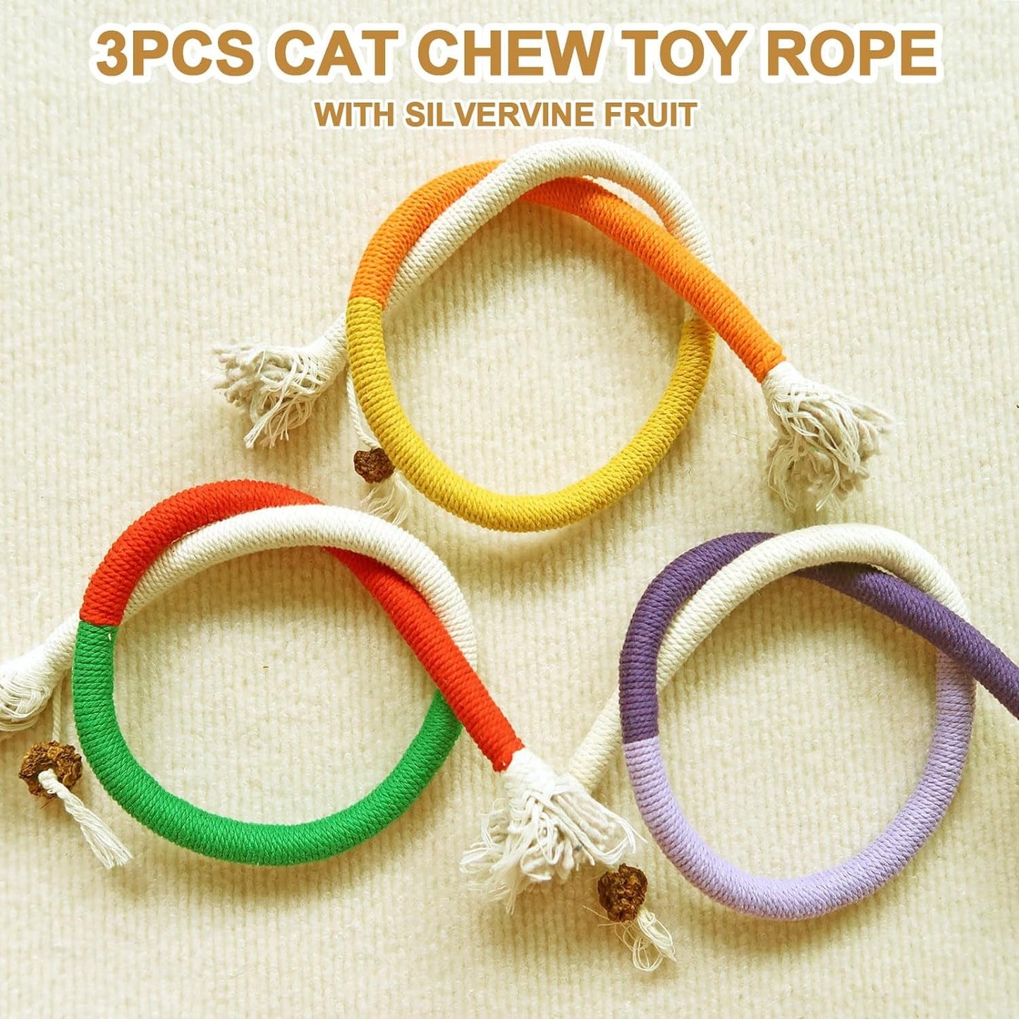 3PCS Cat Chew Toy for Teeth Cleaning, 27.56 Inches Cat Toys Catnip Rope Toys for Indoor Cats, Catnip Toys for Cats, Interactive Cat Nip Cat Toys for Bored Indoor Adults Cats Kitten Kitty