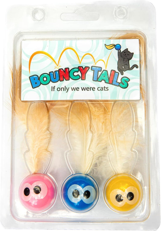 3 Pack Interactive Bouncy Ball with Natural Feathers for Indoor Cats and Kittens Who Love to Play and Have Fun.