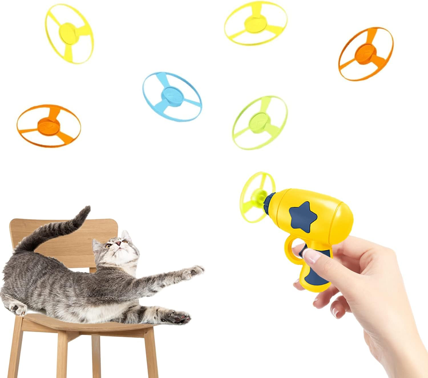 10 Pieces Cat Fetch Toy with Colorful Flying Propellers Set, Cat Playing Interactive Cat Toys for Cat Kitten Chasing Exercise