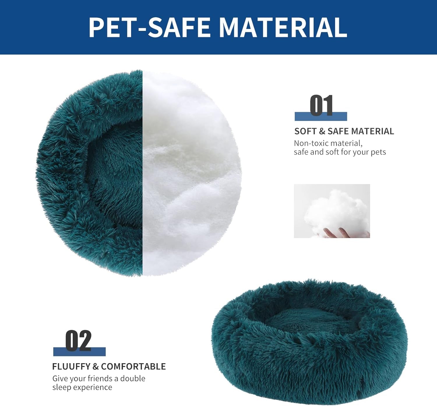 BVAGSS Small Dog Bed,Anti-Anxiety Donut Cuddler Cozy Soft round Bed,Calming Plush Washable round Fluffy Pet Cushion Bed for Puppy & Kitten MW002 (20 Inch, Cyan)