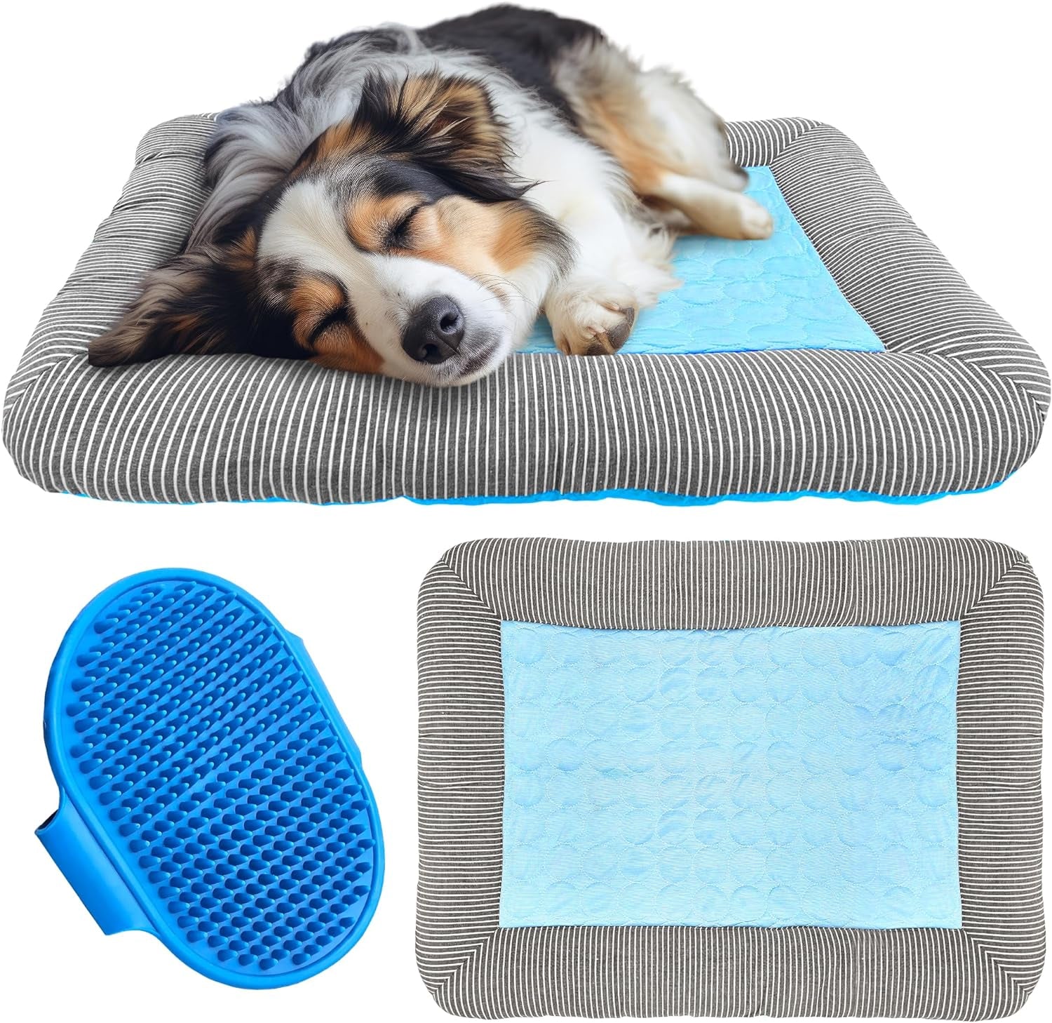 Dog Mat, Dog Cooling Mat, Pet Cooling Mat, with Silicone Pet Brush, Cooling Pad for Dogs