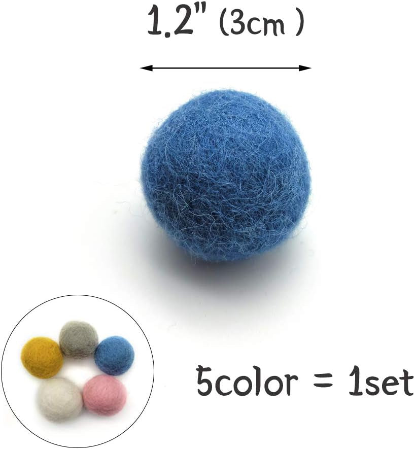 100% Wool Cat Small Dog Ball Toy 5-Pcs, Felt Ball Toys for Cats and Kittens Lover, 5 Colorful Soft Quiet Felted Fabric Balls, Craft Supplies Furry Balls (1Pack)