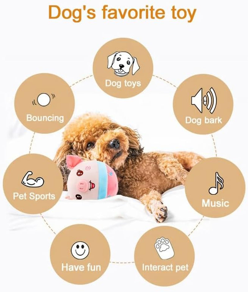 2024 NEW Active Moving Pet Plush Toy, Interactive Dog Toys Squeaky Moving Dog Ball Toy, Washable Cartoon Pig Plush Sound Electronic Dog Toy for Dog, Pets, Cats(E)