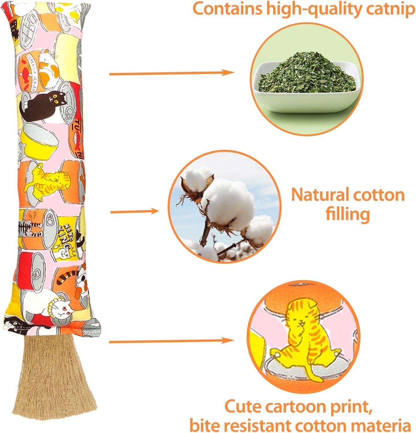 3PCS Catnip Toys for Cat, Catnip Toy Gifts for Indoor Cats, Cartoon Printed Catnip Toy with Tassels, Cat Chew Toys Kitten Kitty Pillow, Bite Resistant Products for Cats