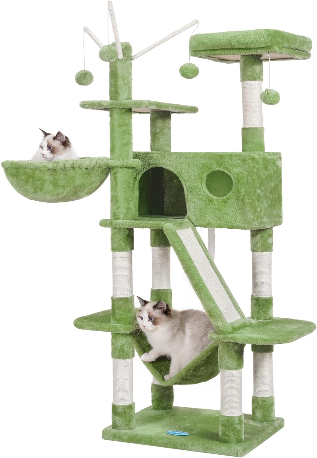 Hey-Brother Cat Tree, 53 Inch Cat Tower for Indoor Cats, Cat House with Padded Platform Bed, Toy Balls, Large Cozy Condo, Hammocks and Sisal Scratching Posts, Light Gray MPJ019-SW