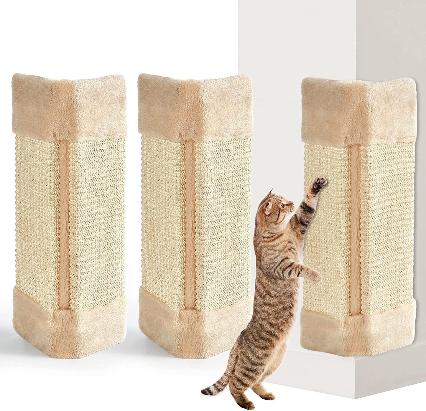 3 Pack Corner Pet Scratch Pad Mounted Corner Wall Cat Scratcher Hanging Sisal Cat Scratch Pad Vertical anti Scratching Cat Wall Protector with Wall Fixings for Door Couch, 16 X 9 Inches