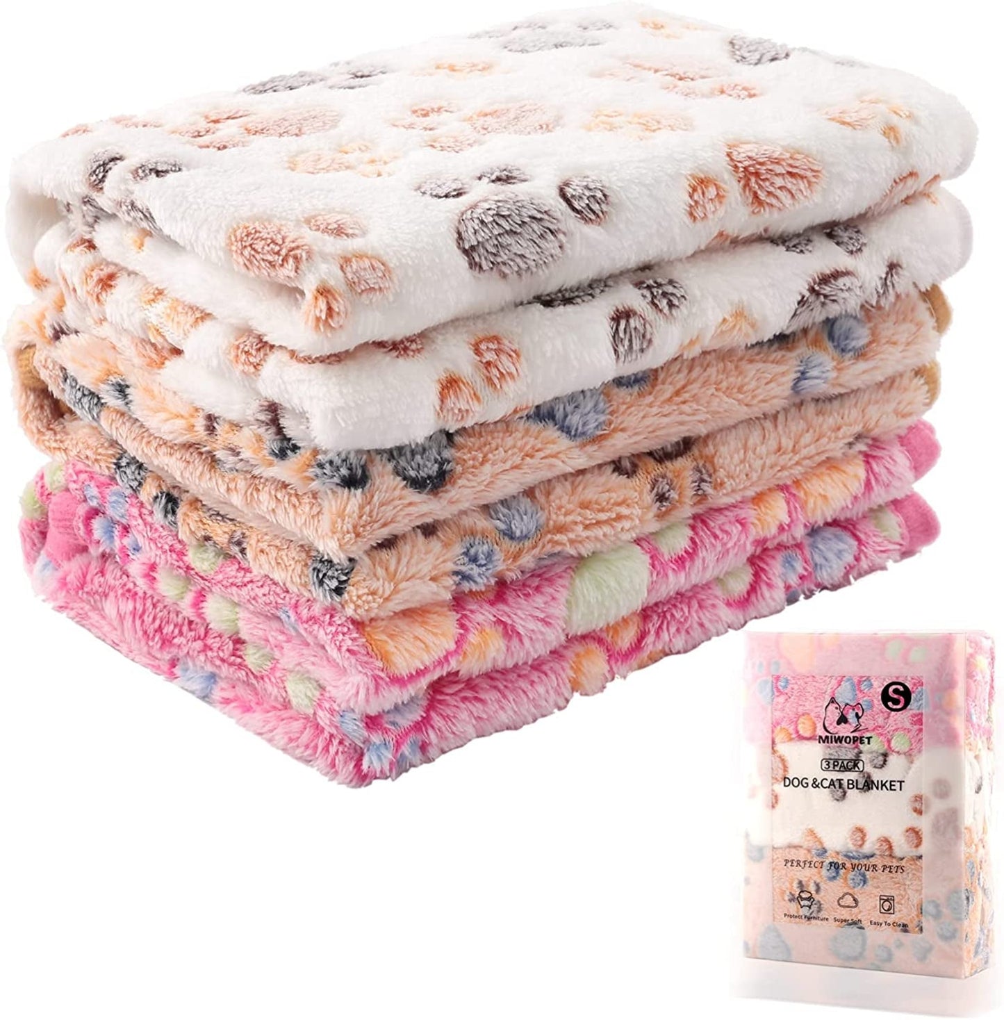 3 Pack Cat and Dog Blanket Soft & Warm Fleece Flannel Pet Blanket, Great Pet Throw for Puppy, Small Dog, Medium Dog & Large Dog (Small)