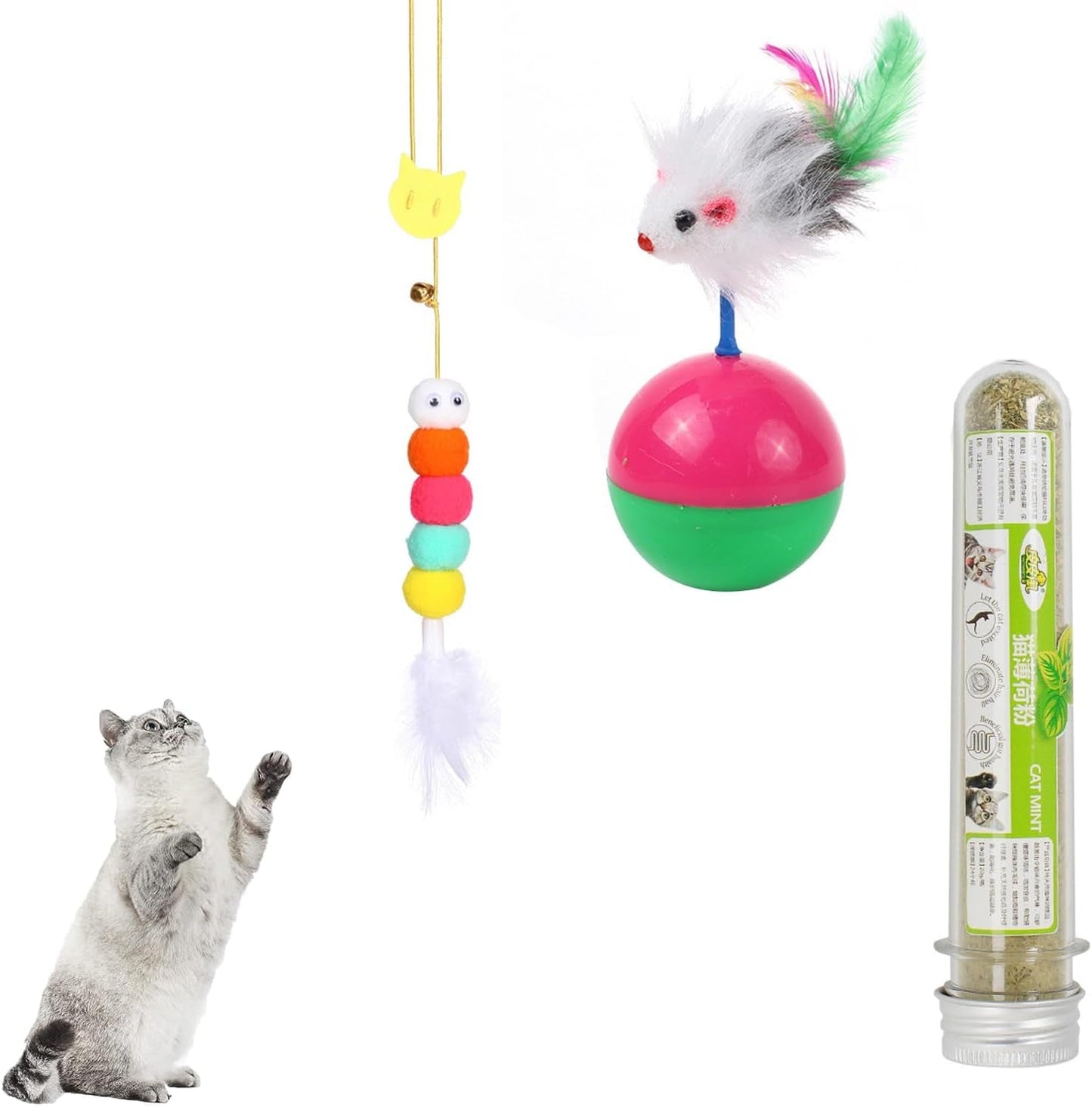 3Pcs Catnip，Roly-Poly Cat Toys，Cat Teaser Stick Interactive Cat Toys for Indoor Cats and Kittens Bored Indoor Cats Chase and Exercise (Pink)