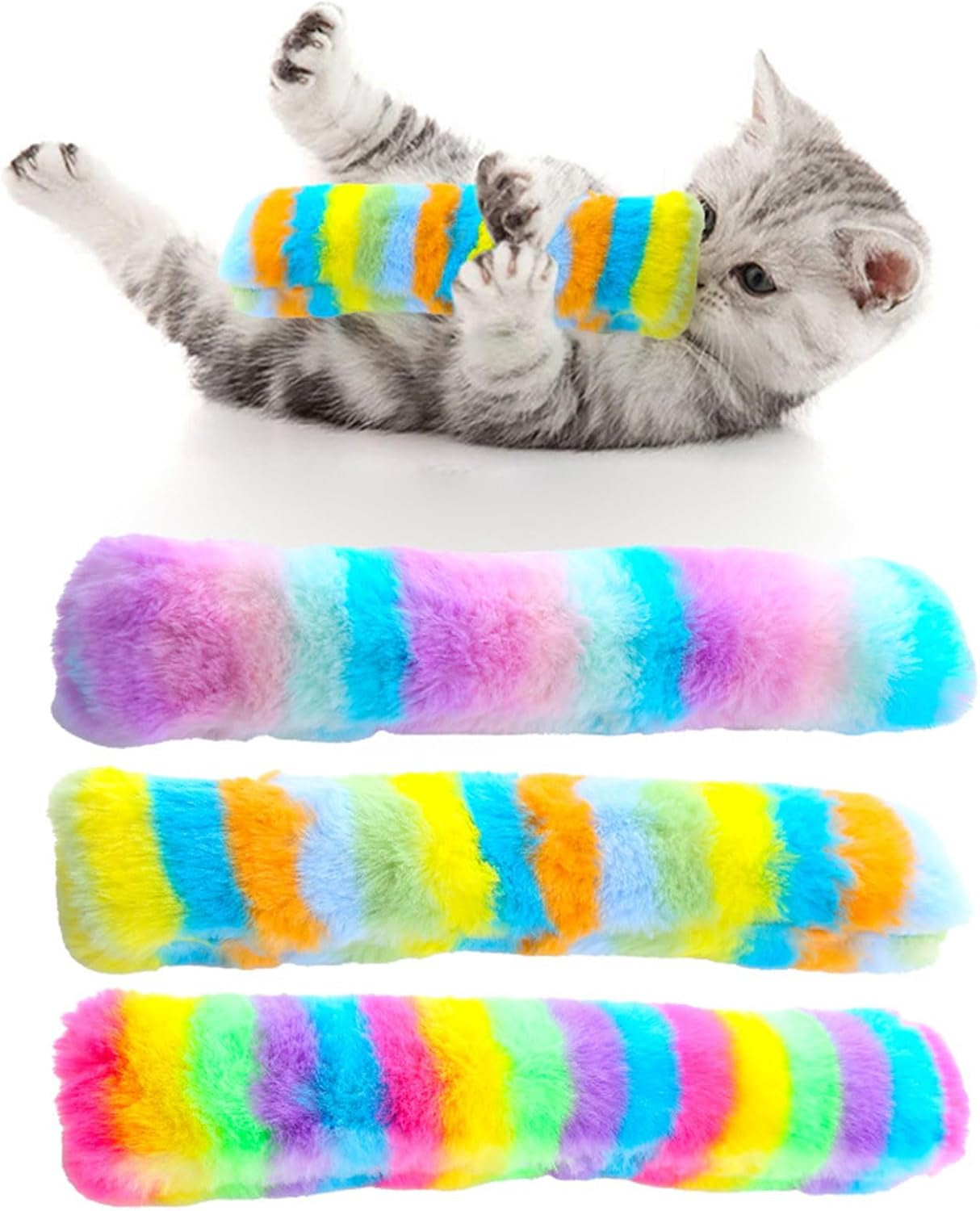 3PCS Filled Catmint Pillow Toy Cute Cuddling Playing Toy Soft Rainbow Soft Cushions Indoor Appeases Playing Toy Paper Sound Toy