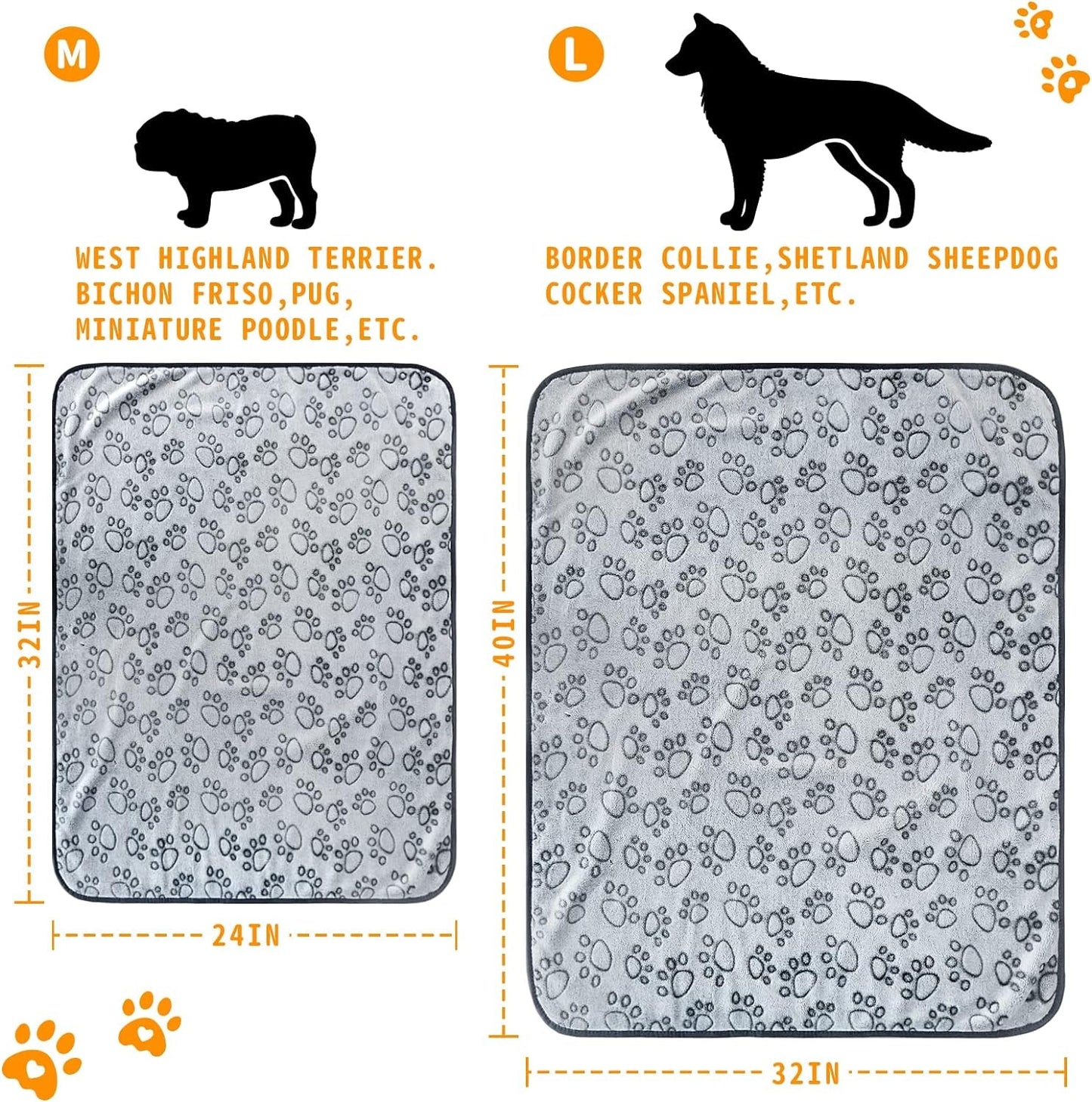 Fleece Blanket for Small Medium Dogs - Washable Puppy Blanket with Cute Paw Print for Bed Couch Protection