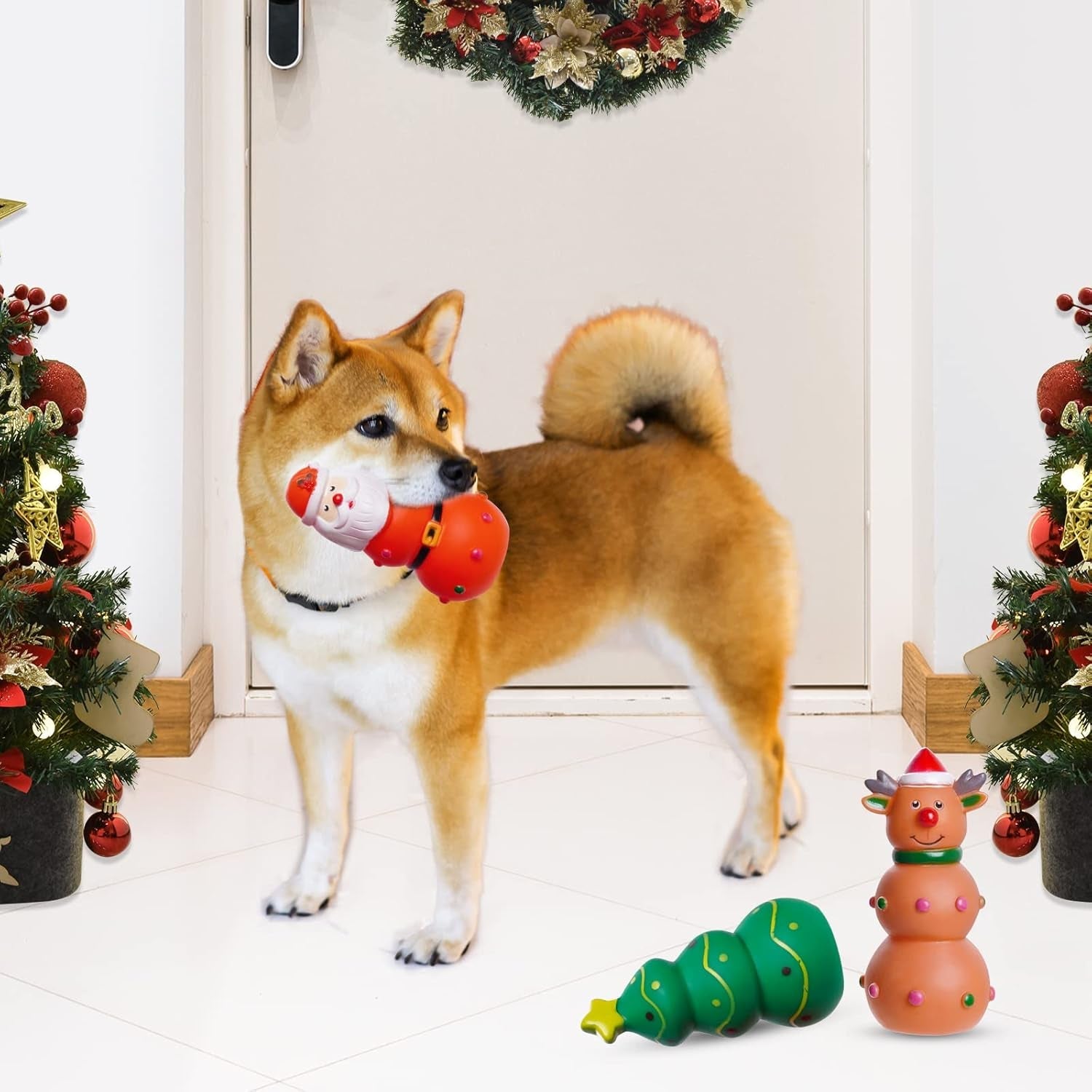 3 Pieces Dog Christmas Chew Toys Latex Squeaky Toy Funny Interactive Dog Toys for Xmas Small Medium Puppy Pet