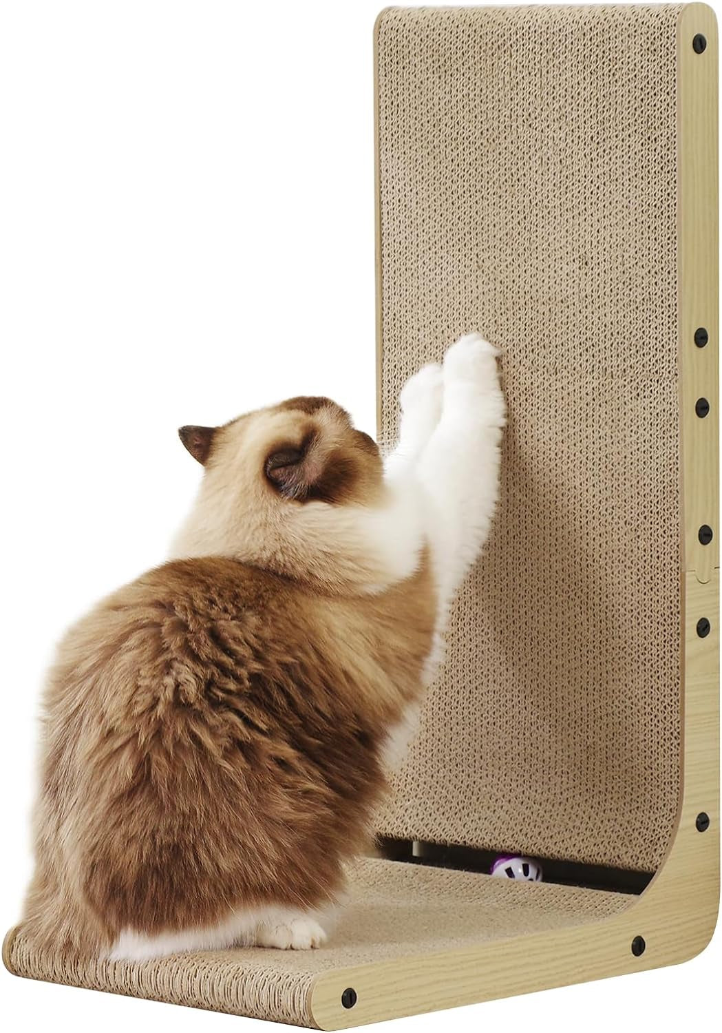 L-Shape Cat Scratcher, 27 Inch Cat Scratching Pad,Cute Cat Cardboard Scratcher for Indoor Cats, Protecting Furniture Vertical Kitty Scratch Lounge with Ball Toy Large