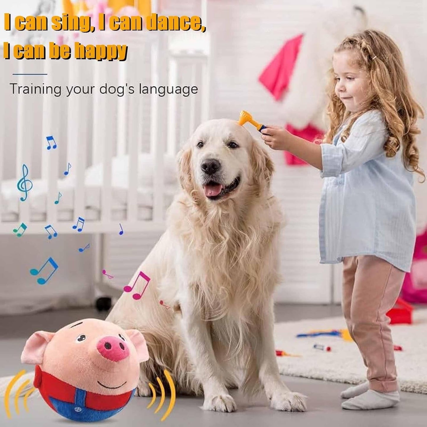 2024 New Active Moving Pet Plush Toy, Interactive Dog Toys Talking Squeaky Moving Ball Toy, Washable Cartoon Pig Plush Sound Electronic Dog Toy (Blue Pig)