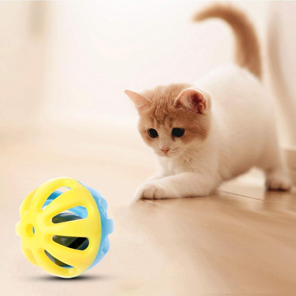 10 Pieces Hollow Ball with Bells Pet Dog & for Cat Training Toys Little Kitten Chew Toys Fun Interactive for Hamst Automatic Spinning Feather Cat Toy Automatic Cat Toys for Indoor Cats Electric