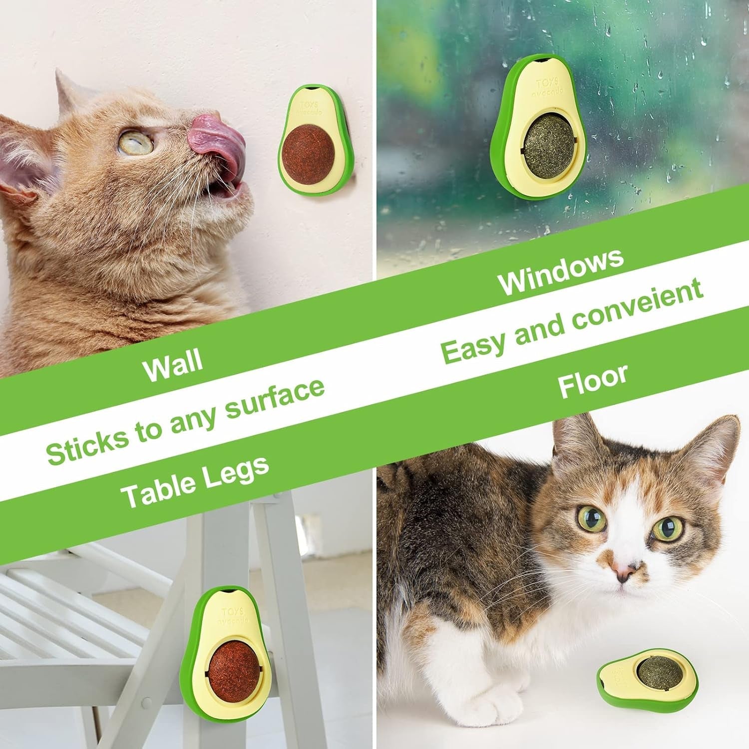 2 Pack Avocado Shaped Catnip Wall Ball Toys Catnip Edible Licking Ball Cat Treat Toy Rotatable Catnip Ball Edible Kitten Avocado Toy Pet Chew Toys for Cats Lick Teeth Dental Catnip Wall Treats