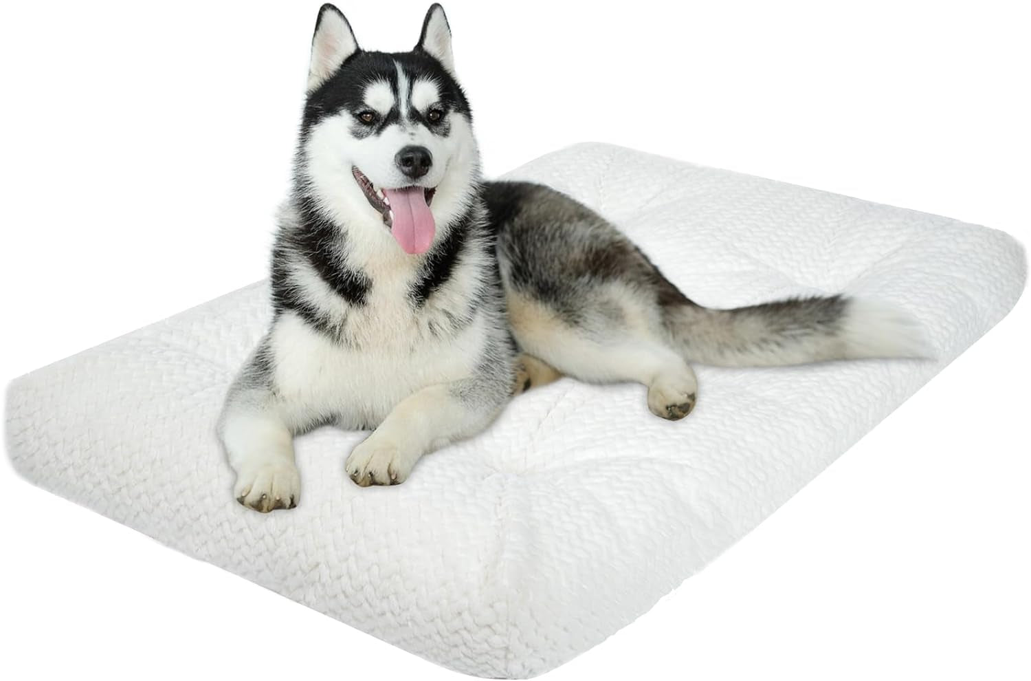 KROSER Deluxe Dog Crate Bed Dog Bed Mat, Soft Dog Crate Pad, Machine Washable Pet Cage Pad Mattress Reversible (Cool & Warm), Dog Kennel Bed for Small to Jumbo Dogs, White